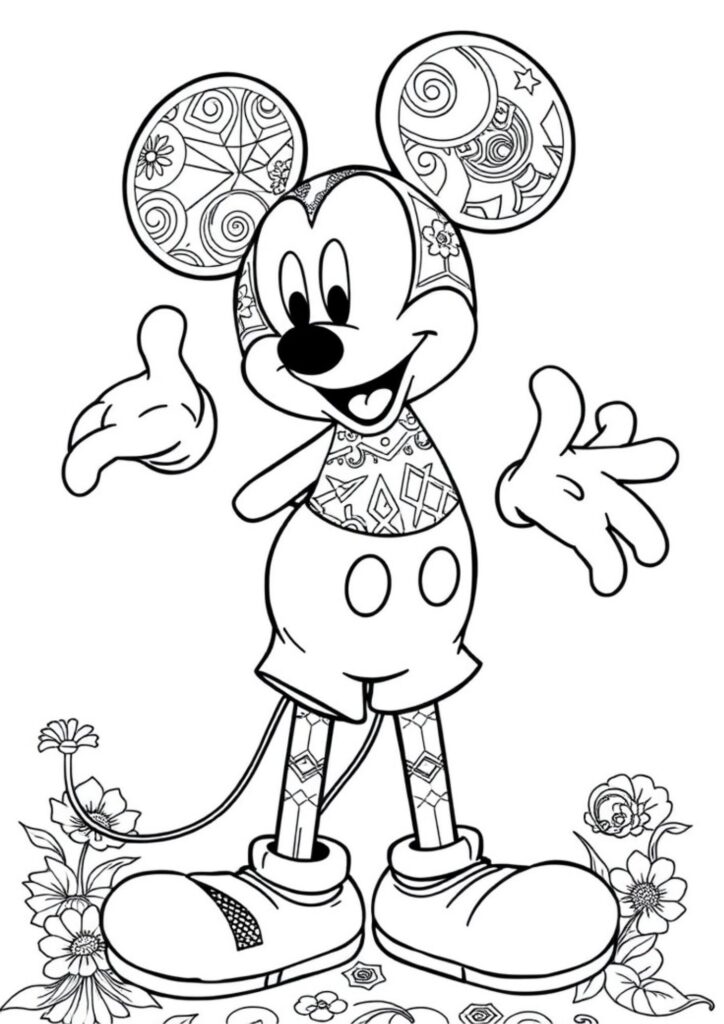 Cute Mickey Mouse coloring page - Free printable Disney coloring sheet