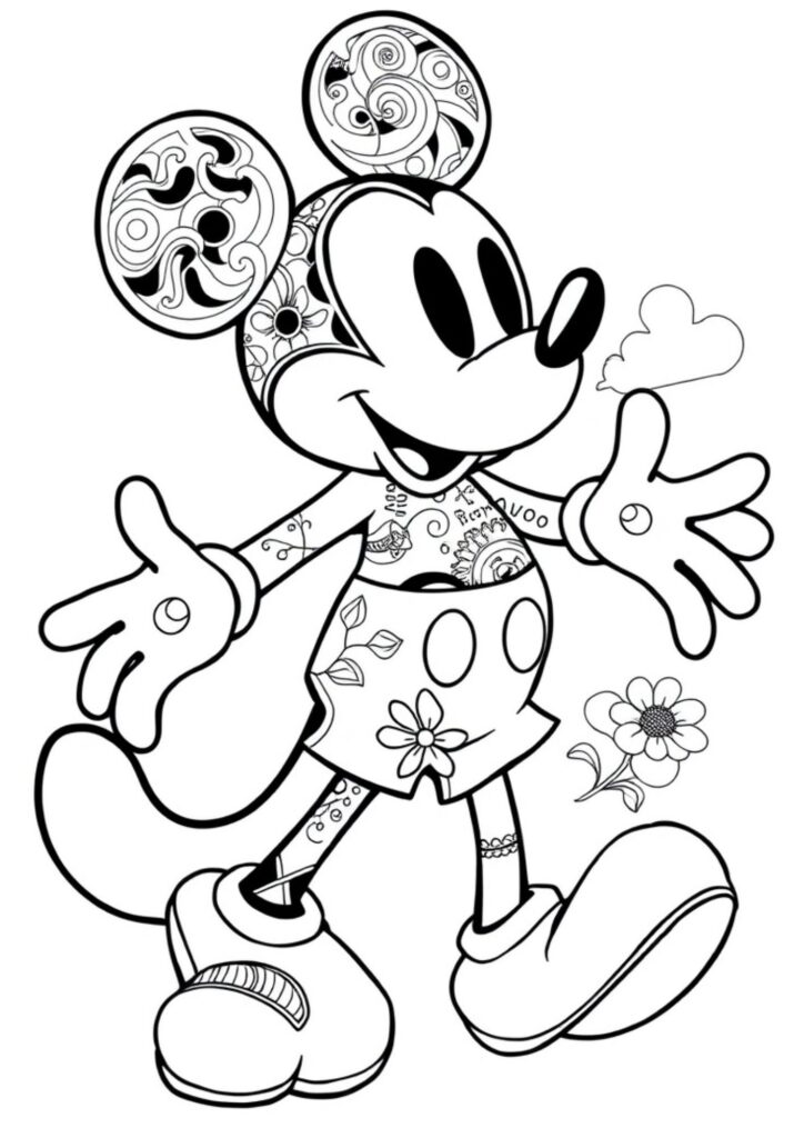 Happy Mickey Mouse printable coloring page for kids