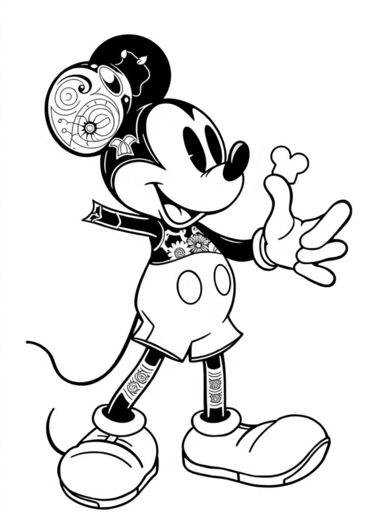 Easy Mickey Mouse coloring pages for black and white toddlers and kids