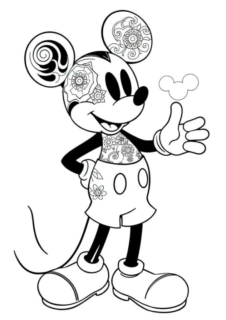 Mickey Mouse fun pose coloring pages - Free printable