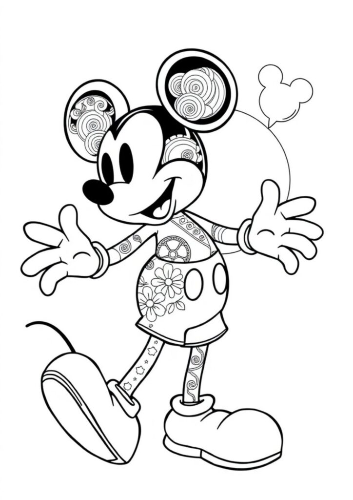Smiling Mickey Mouse Disney coloring sheet for kids