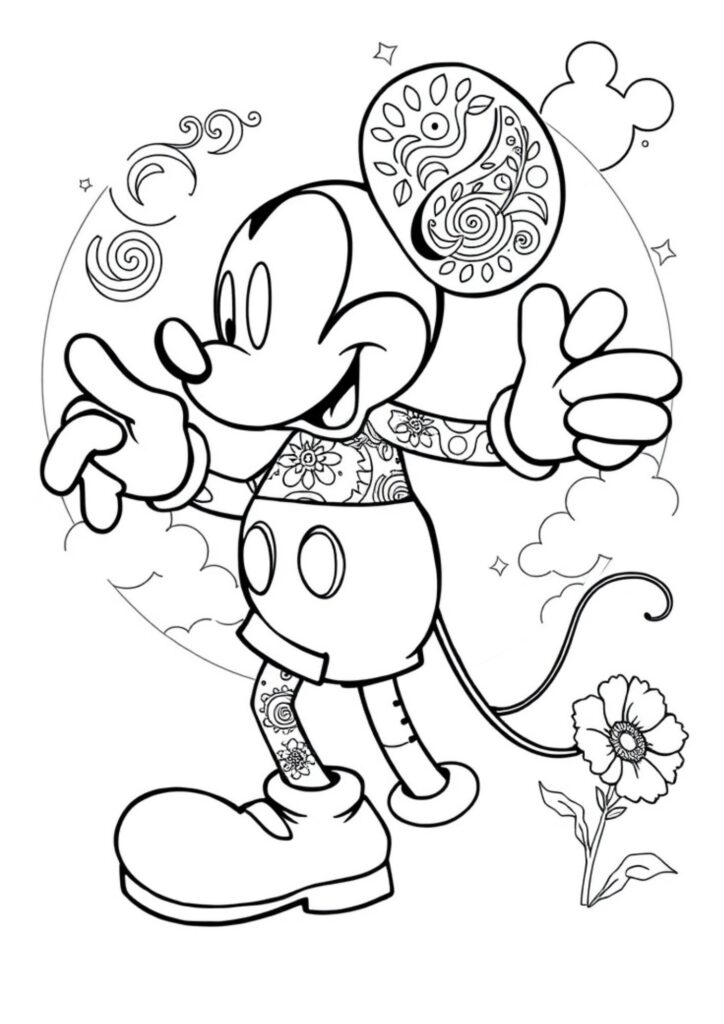 Mickey Mouse fun printable coloring page for kids and adults