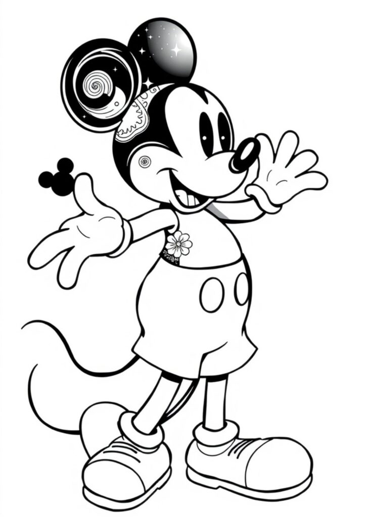 Adorable Mickey Mouse free printable coloring page for kids