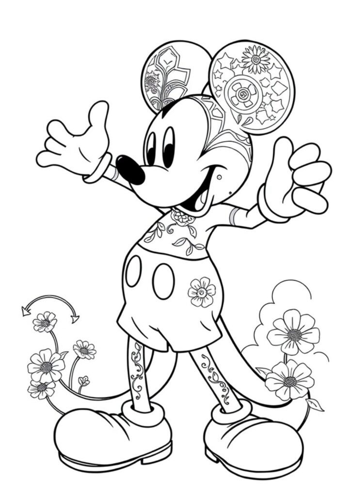 Smiling Mickey Mouse coloring page - Free printable fun for kids