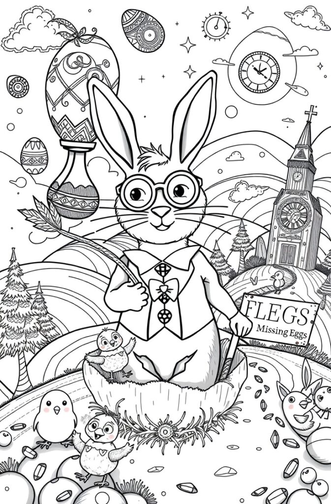  Happy Easter egg hunt scene coloring pages