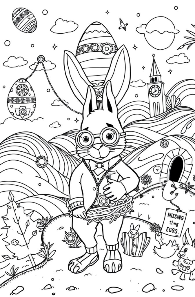 Easter basket full of eggs coloring sheet