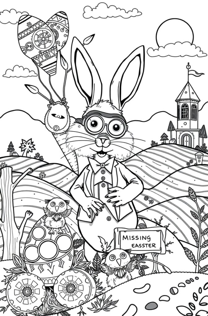 Baby chick hatching from Easter egg coloring page