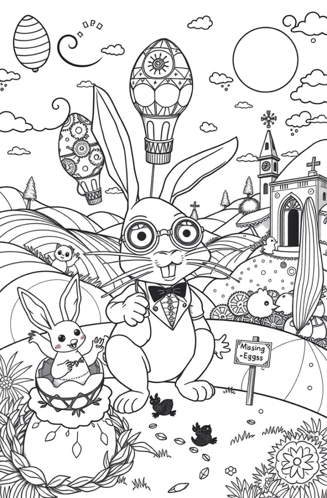 Easter basket filled with eggs and flowers coloring page