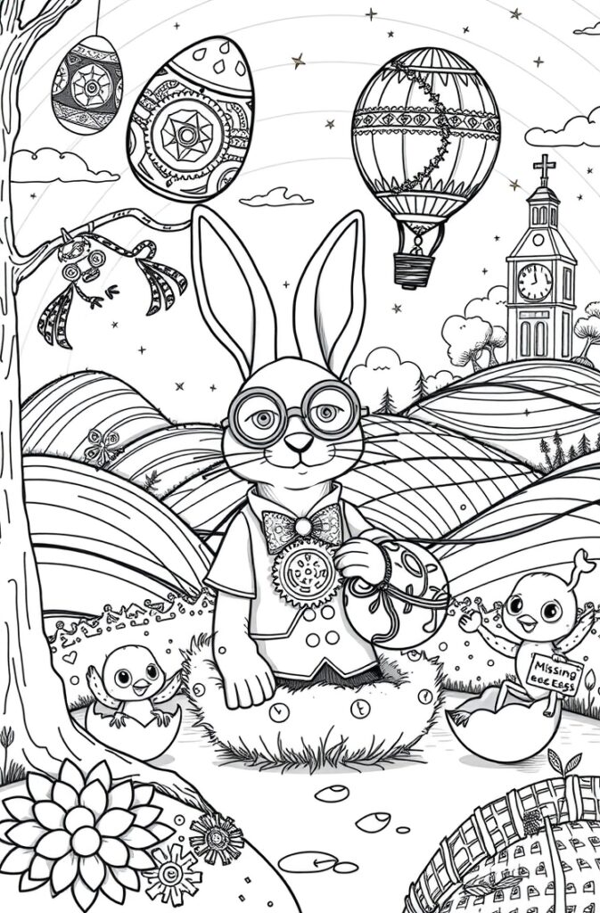 Smiling bunny with Easter eggs coloring pages
