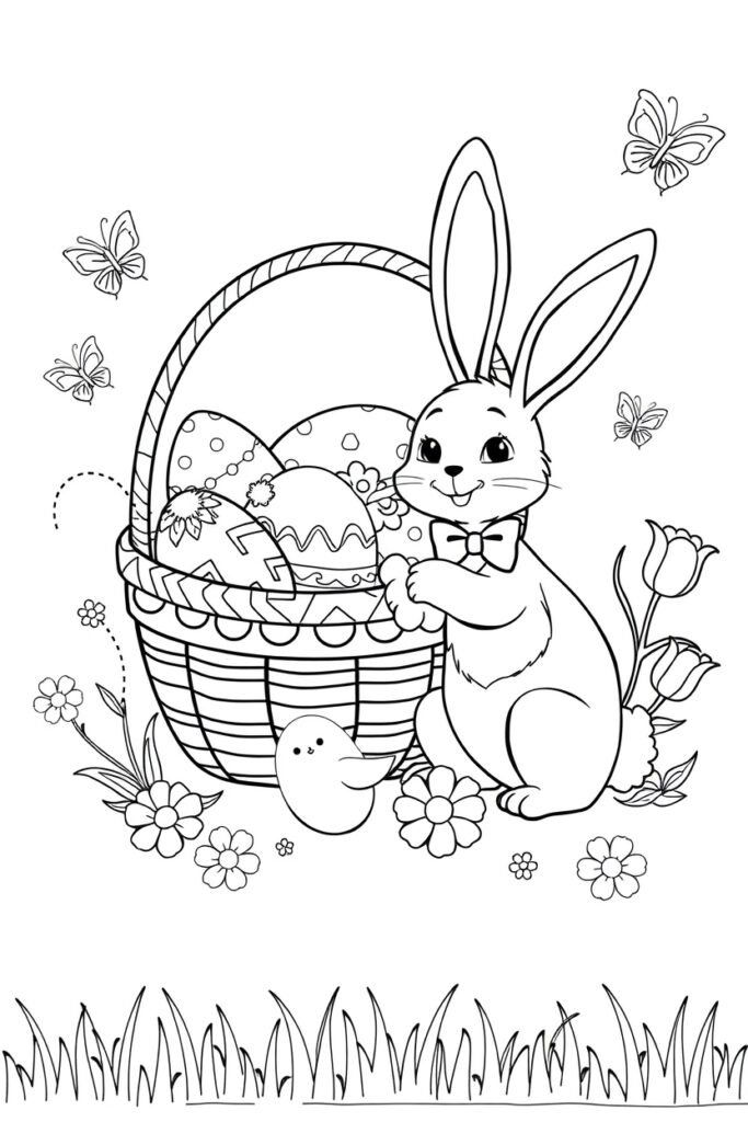 Smiling chick hatching from a decorated Easter egg