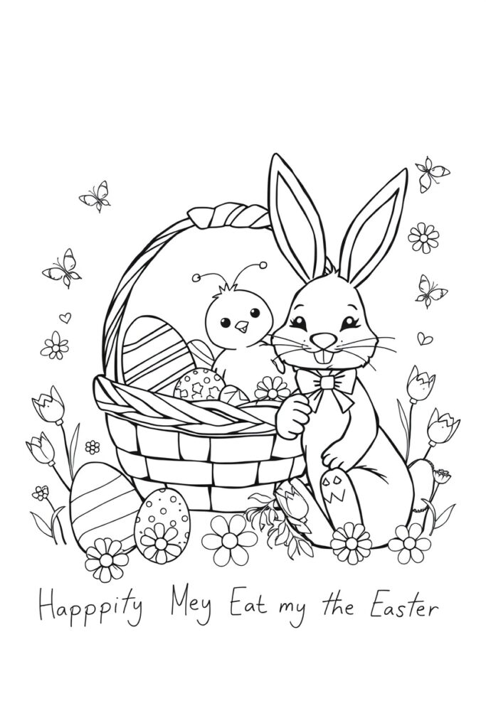 Easter bunny painting an egg with paintbrush