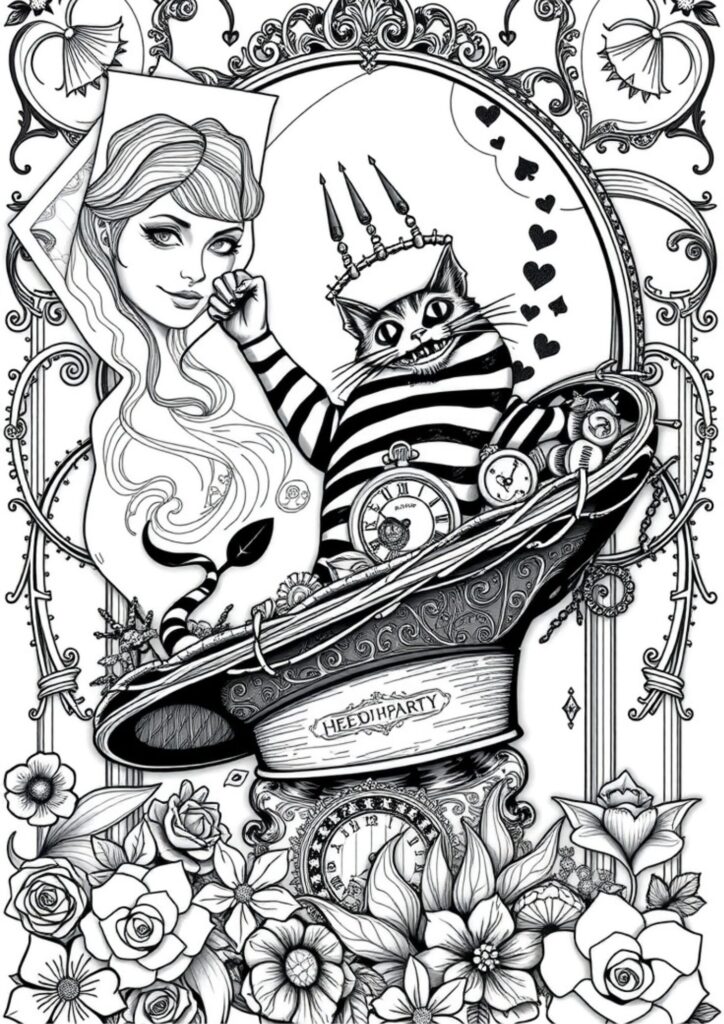 No watermark adult alice in wonderland coloring pages for free printable available