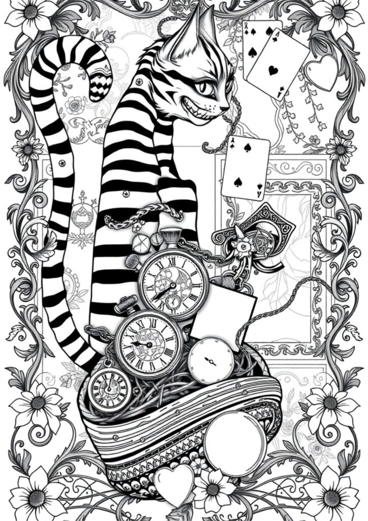  “The Mad Hatter at the tea party, surrounded by teacups and chaos”