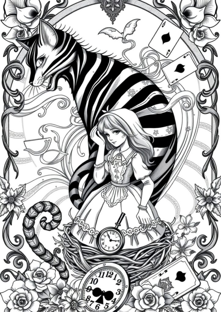 “Alice peering into the looking glass, lost in thought”