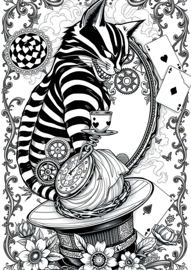 The Mad Hatter and March Hare at a chaotic tea party.
