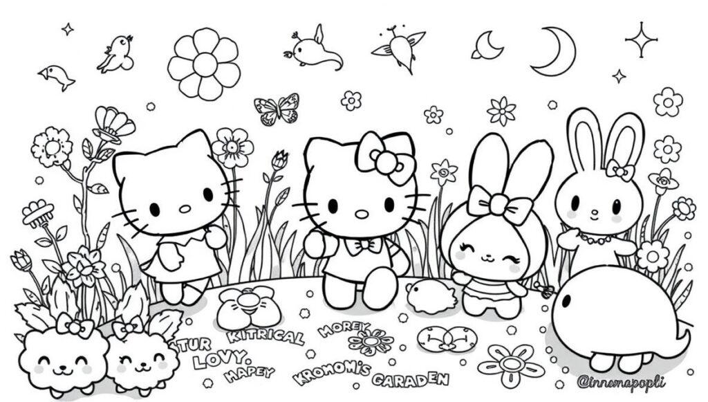 Flux Schnell A cute and detailed black and white line art illu 3 Sanrio Coloring Pages