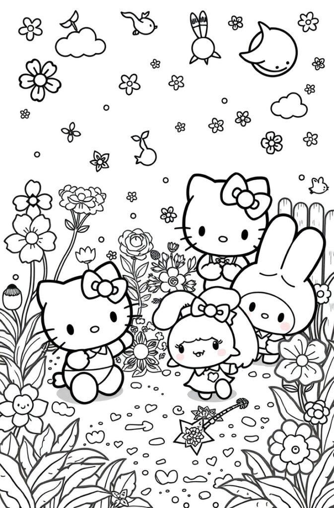 Cinnamoroll flying through the sky with three big balloons
