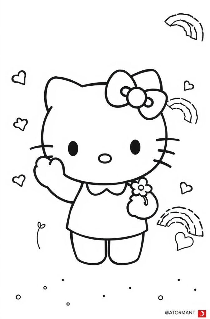 Hello Kitty and her friends having a tea party with cupcakes