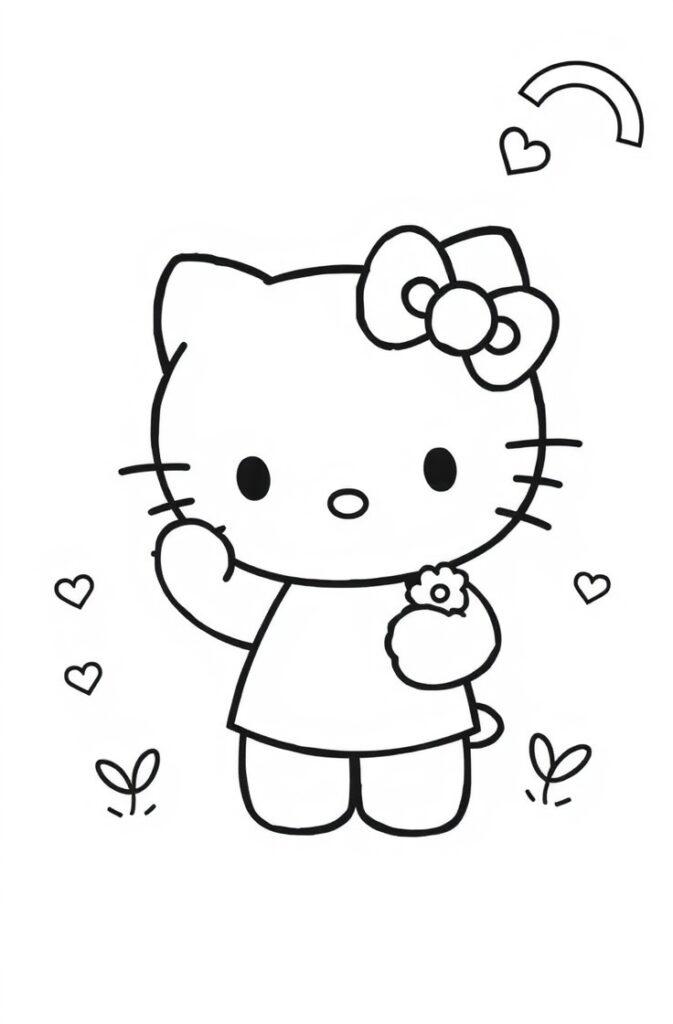 Keroppi in a Garden with Frogs Sanrio Coloring Page