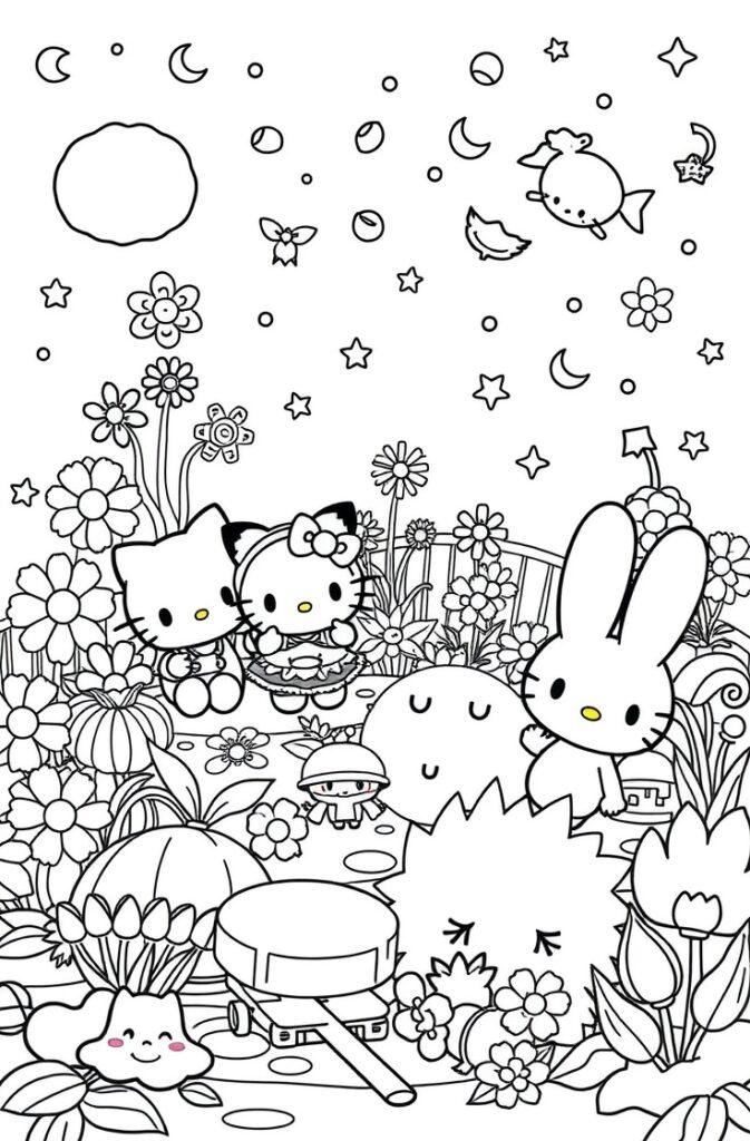 Hello Kitty in Bunny Suit Easter Coloring Page