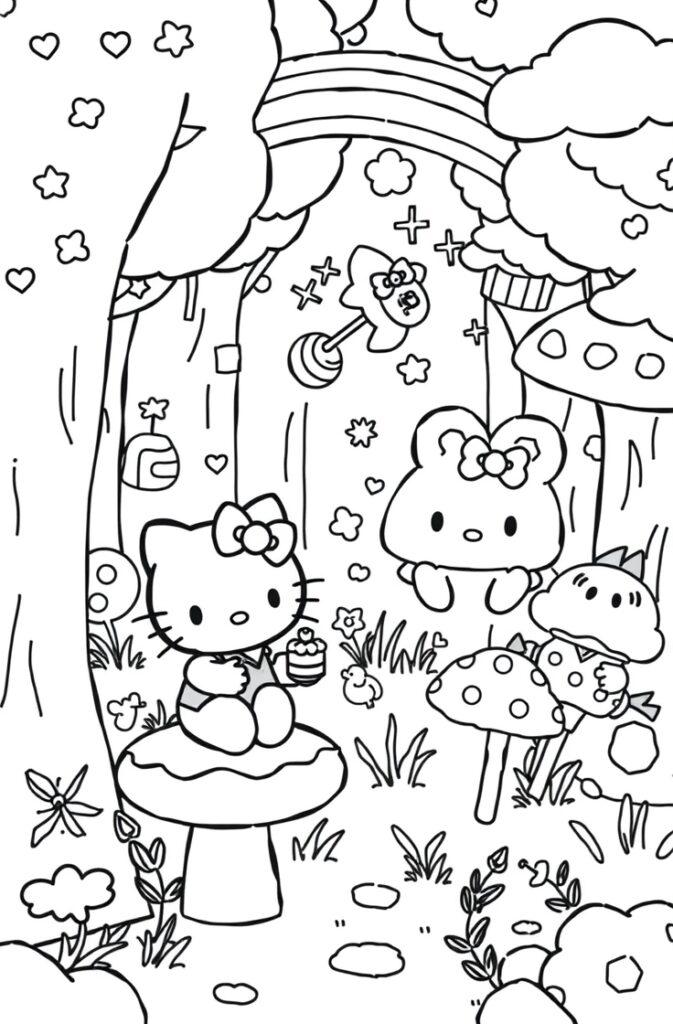 Hello Kitty baking in the kitchen – cute Sanrio coloring sheet