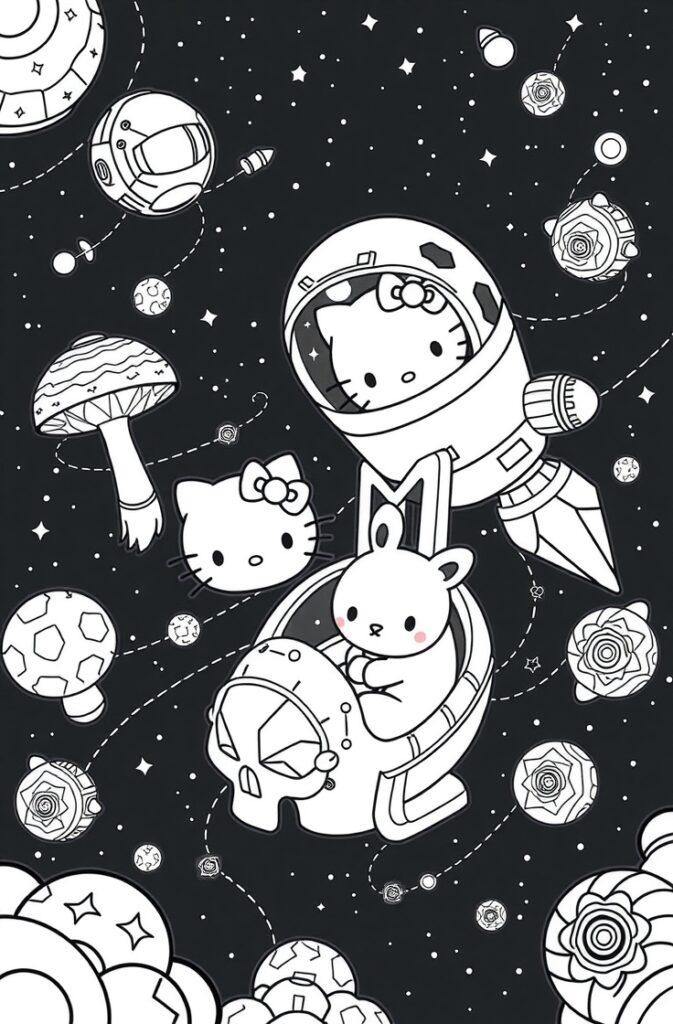 Sanrio character with friends – adorable group coloring page