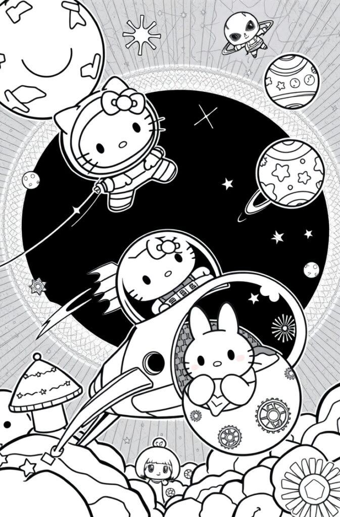 Sanrio character at a school desk – kawaii coloring sheet