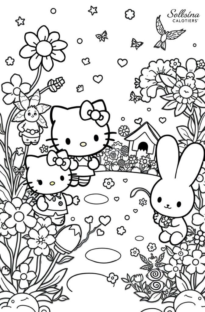 Hello Kitty holding a star-shaped balloon with clouds in the background