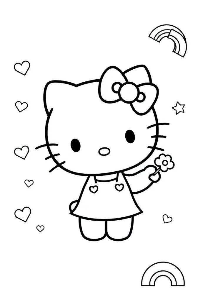 Hello Kitty and her friends having a tea party with cupcakes