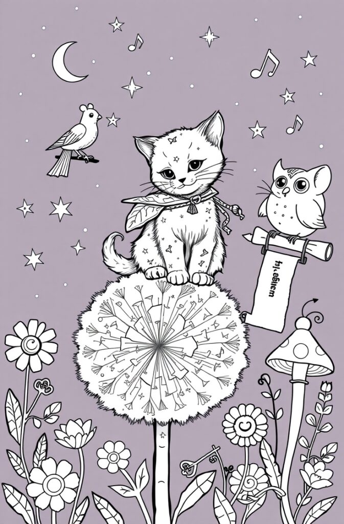 Cute kitten with playful expression outlined for coloring.