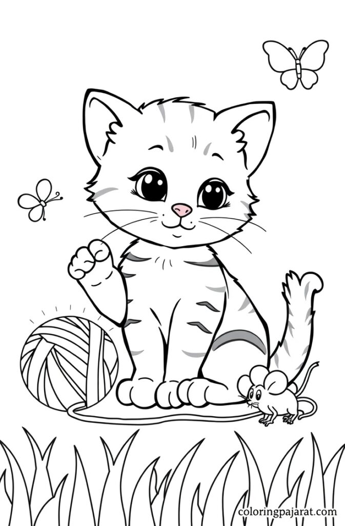 Cute kitten with playful expression outlined for coloring.