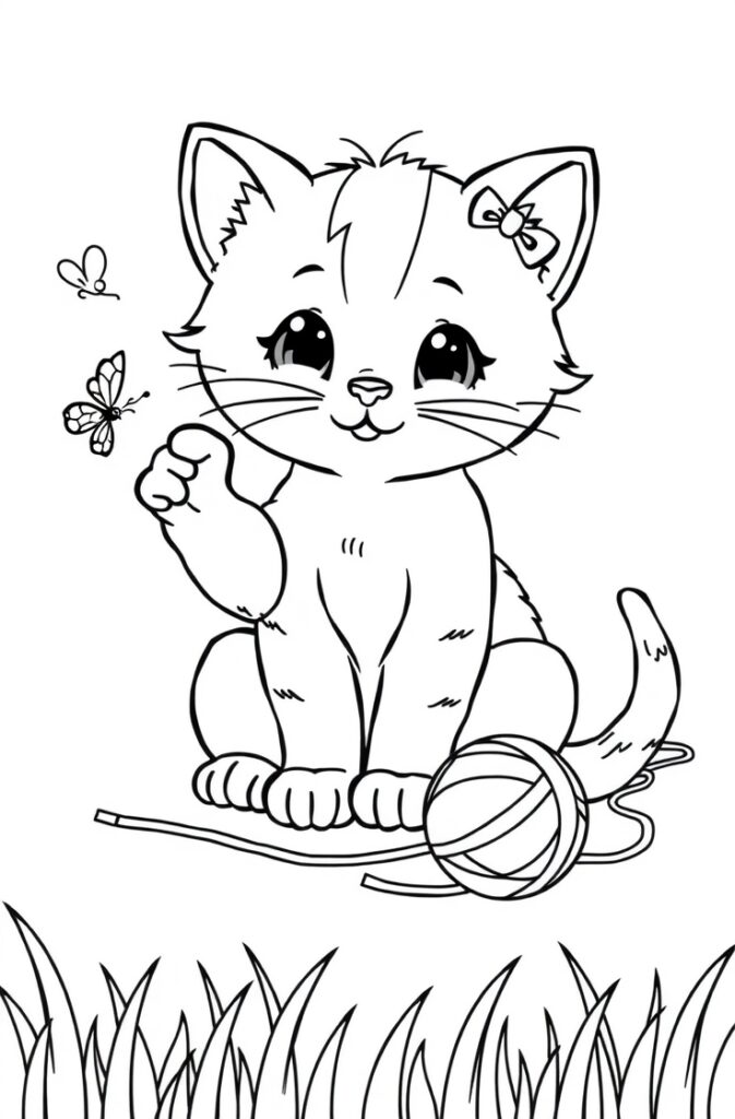 Kitten holding a heart-shaped sign, cute Valentine theme coloring