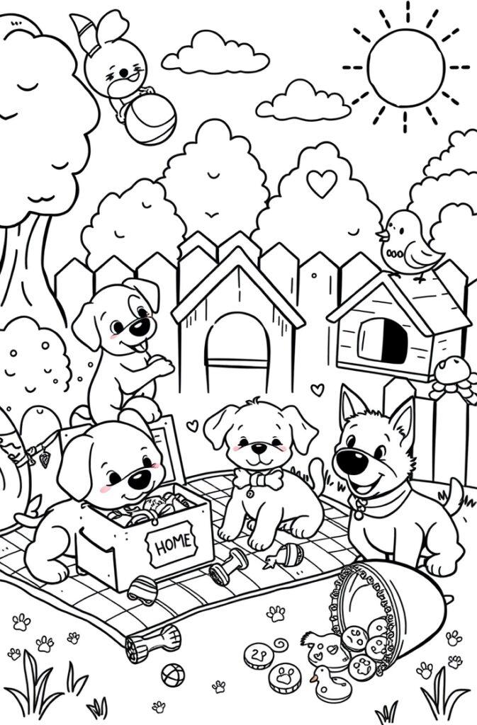 Cartoon puppy holding a bone – fun and cute printable for kids.