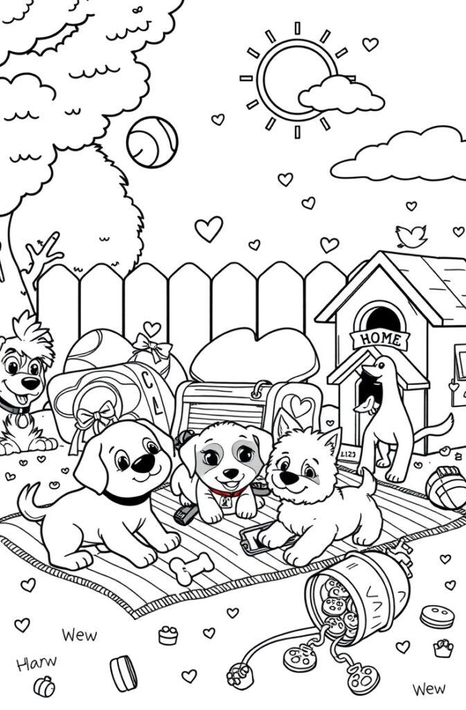 Happy puppy running in the grass – coloring sheet for energetic kids.