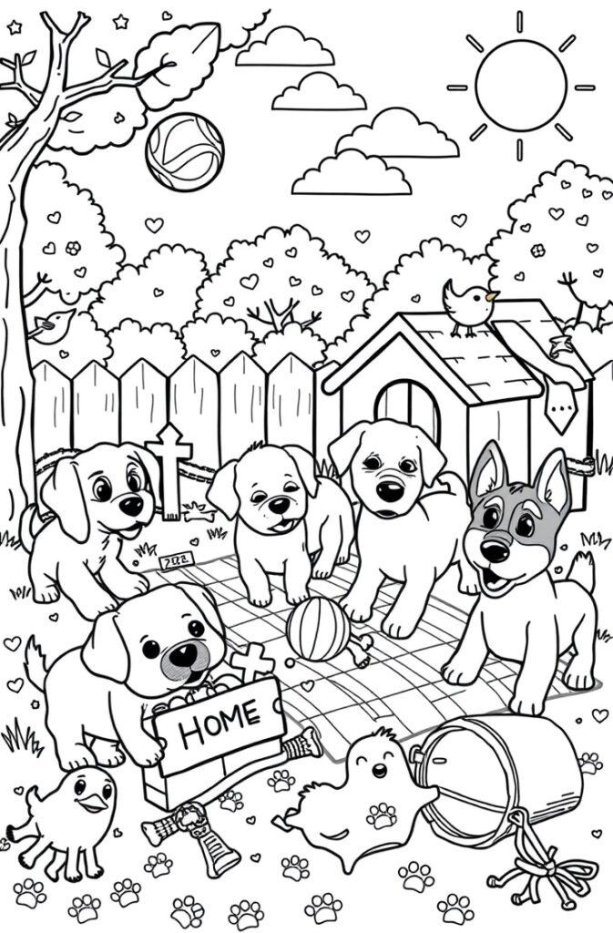 Curious puppy peeking from a basket – adorable printable for kids.