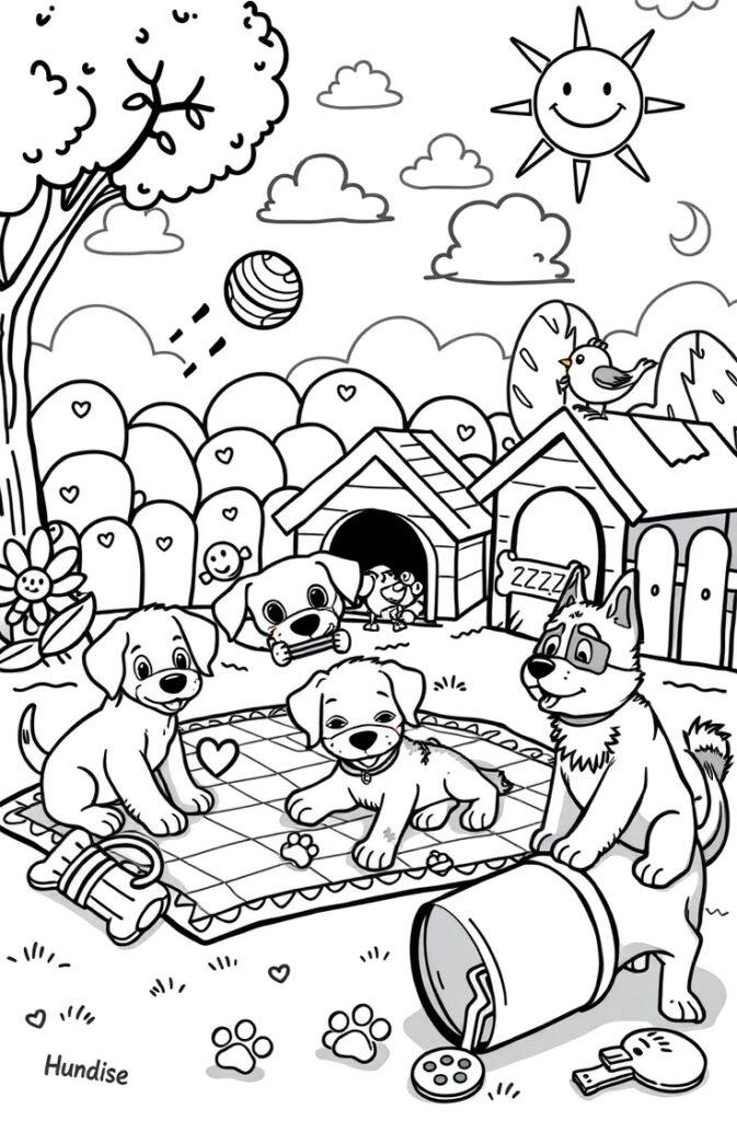 Cute puppy with big eyes and floppy ears – black and white coloring image.