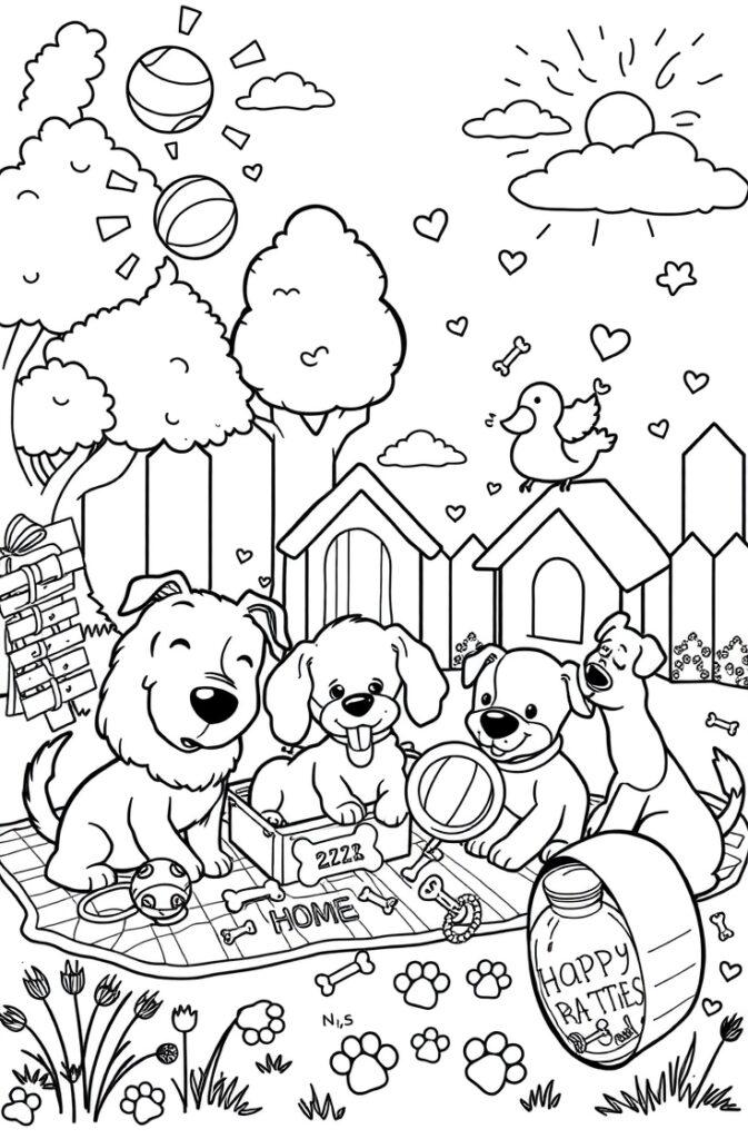 Sleeping puppy on a pillow – cute bedtime coloring sheet.