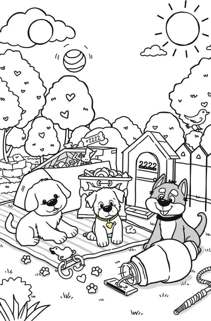 Adorable puppy sitting with tongue out, perfect for coloring.
