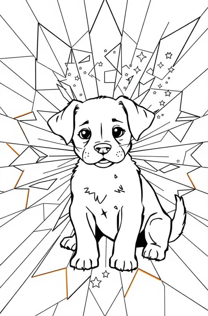 Fluffy puppy with a ribbon bow on its head, outlined for coloring.
