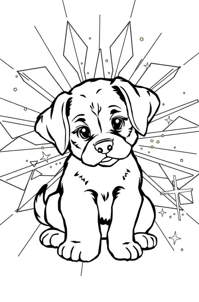Cool puppy wearing sunglasses, humorous coloring sheet for kids.