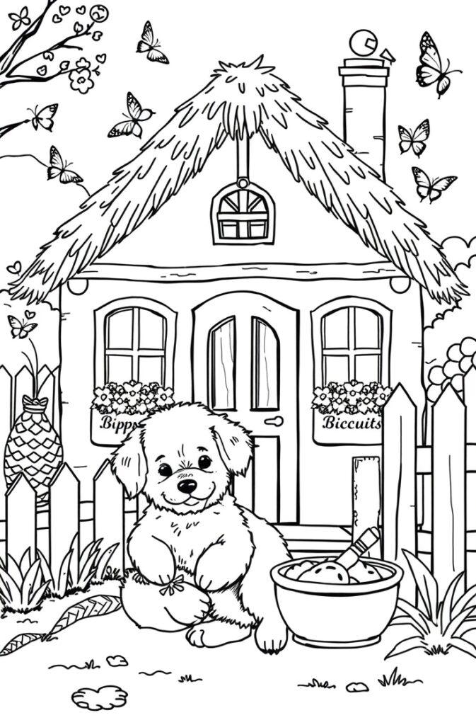 Detailed close-up drawing of a fluffy puppy for coloring