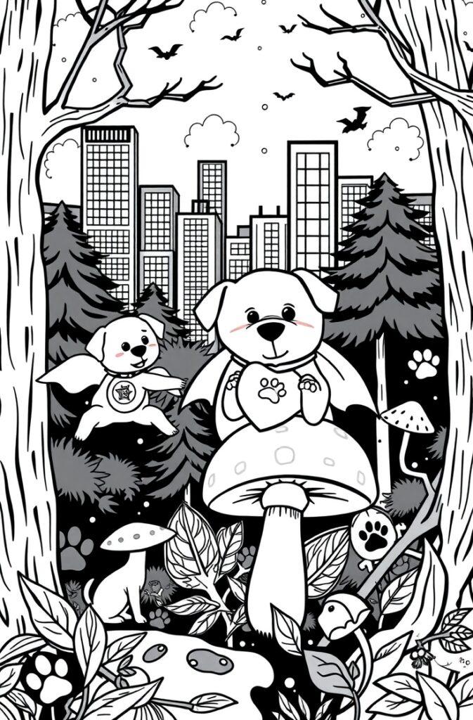 Happy cartoon puppy with tongue out coloring page.