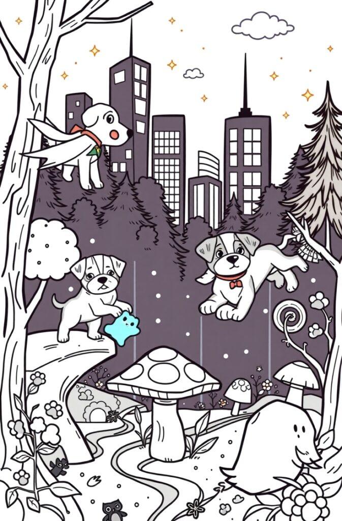 Fluffy puppy with big ears coloring page.