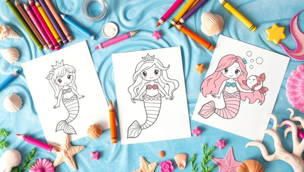Flux Schnell A whimsical underwater scene featuring three cute 3 Flux Schnell A whimsical underwater scene featuring three cute 3 mermaid coloring pages