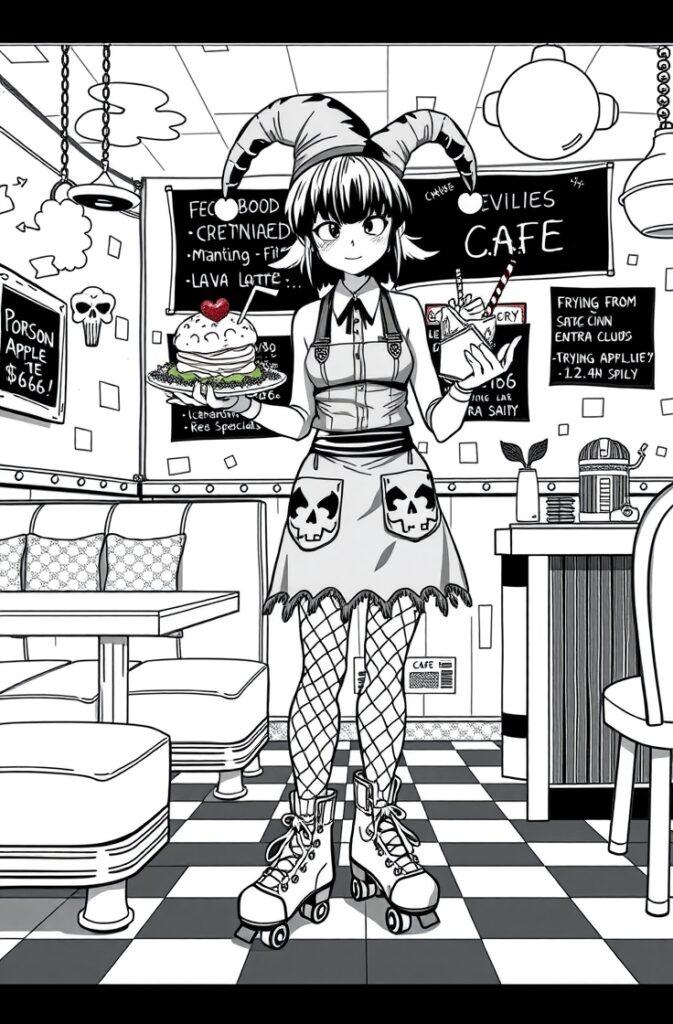 Kuromi sitting with one eye closed wearing skull hoodie