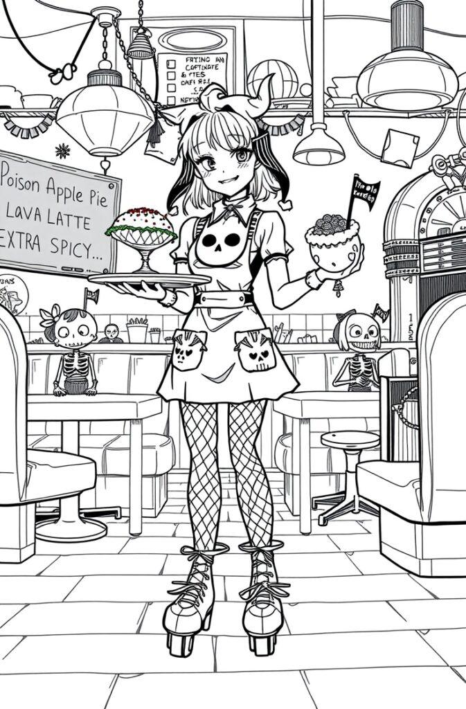 Kuromi standing confidently with skull hat and hand raised