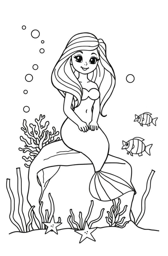 Mermaid with bubbly background and corals.