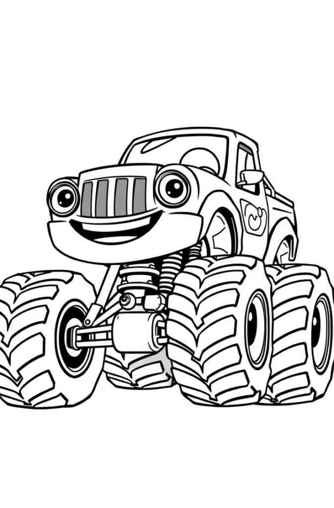 Front-facing cartoon monster truck coloring sheet