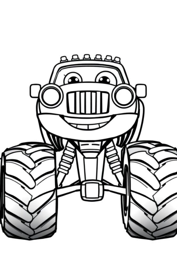 Cartoon monster truck with big wheels coloring page